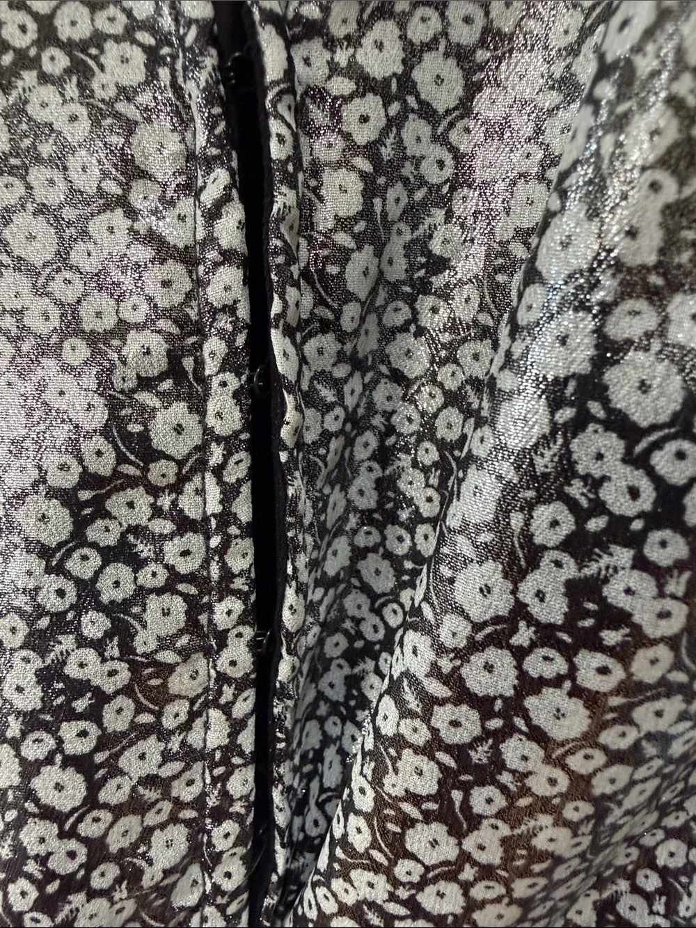 #978 FREE PEOPLE Talk That Talk Shiny Silver Floral Peplum Blouse